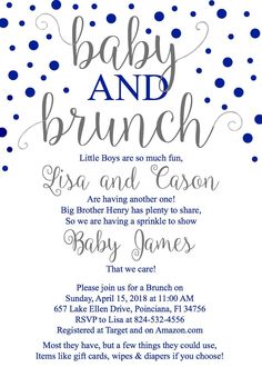 a baby and brunch party is shown with blue confetti on it