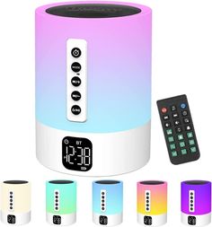 an alarm clock radio with six different colors