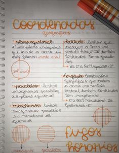 a notebook with some writing on it and an orange marker next to it that says cerebronocy