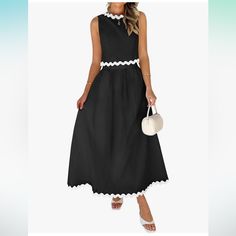 Nwt 2 Piece Dress. Size L. Chic A-line Midi Dress With Lace Trim, Black A-line Maxi Dress For Day Out, Elegant Black Sleeveless Dress For Vacation, Black Sleeveless Dress For Dress Down In Spring, Black Sleeveless Dress For Spring Dress Down, Spring Black Maxi Dress With Lace Trim, Black Lace Trim Maxi Dress For Spring, Elegant Maxi Dress With Lace Trim For Day Out, Elegant Lace Trim Maxi Dress For Day Out