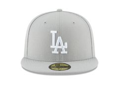 the los angeles dodgers'new era 59fifty cap is shown in grey and white