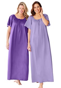 Experience ultimate comfort with our silky smooth nightgowns, crafted from cling-free fabric for a restful sleep each night.Features a charming shirred scoop neck adorned with a dainty rosette, adding a touch of femininity to your nighttime wardrobe.Flutter sleeves create a graceful and relaxed silhouette, ensuring you feel beautiful and unrestrained.Long length design provides full coverage, perfect for all seasons and added comfort.Comes in a convenient set of two, offering lasting value and v Night Gowns, Plus Size Pajamas, Feel Beautiful, Swimsuits For All, Sleepwear & Loungewear, Restful Sleep, Free Fabric, Flutter Sleeves, How To Feel Beautiful