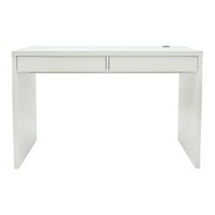 a white desk with two drawers on the top and one drawer at the bottom, in front of a white background