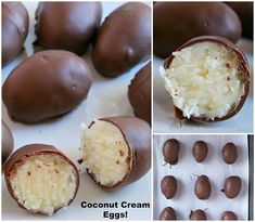 chocolate covered eggs with coconut in the middle