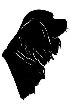 the silhouette of a dog's head is shown in black on a white background