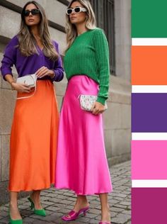 Complementary Colors Outfit, Color Outfit Combinations, Ropa Color Neon, Contrast Outfit, Bright Outfit, Colorful Wardrobe, Vibrant Outfits