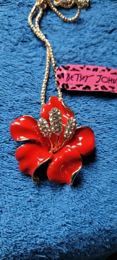 New Betsey Johnson Necklace Brooch Flower Red Shiny Nice Collectible Decorative | eBay Red Brooch Jewelry For Valentine's Day, Red Valentine's Day Brooch, Red Flower Brooches For Gift, Red Costume Jewelry Brooch, Flower Shaped Brooch Jewelry As Gift, Betsey Johnson Necklace, Brooch Flower, Flower Red, Creative Jewelry