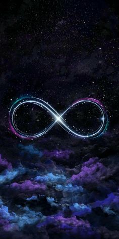 an infinite sign in the sky with clouds and stars around it, as if to symbolize love