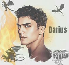 a drawing of a man with a dragon on his shoulder and the words darius above him