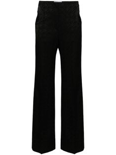 black twill weave Moon Diamant jacquard cut-out detailing concealed front fastening high waist two side inset pockets satin trim pressed crease straight leg Luxury Black Wide Leg Pants, Jacquard Trousers, Twill Weave, Marine Serre, Bottoms Pants, Womens Bottoms, Cut Out, High Waist, Straight Leg