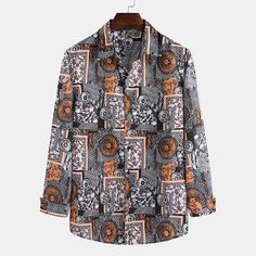 US$ 17.49 - Mens Fashion Casual Ethnic Style Circle Printing Long Sleeve Lapel Shirt Mens Fashion Casual, Online Clothing, Chic Outfits