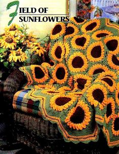 the sunflowers are crocheted in this afghan