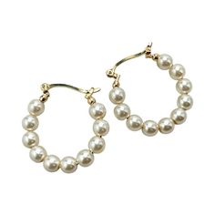 18k Gold Filled Simulated Beads Pearl 28mm Hoops Earrings, Pearl Earrings, Wholesale Jewelry Making Supplies. Hoops Earring Size: Length: 30mm / Width: 28mm Handmade | Made-To-Order Jewelry ***Please Note: Current Processing Time Is 7-10 Days.*** Will Not Tarnish Or Chip Lifespan Of 30 Years To A Lifetime If Taken Care Of Properly Okay To Shower In Your Gold-Filled Jewelry, Get It Wet, Wear It For Life! Remove It In Salt Water Or Chlorine Hypoallergenic On The Off Chance That You Can't Locate A Pearl White Round Beads Earrings, Pearl White Round Beaded Earrings, Elegant Beaded Round Hoop Earrings, Elegant Beaded Hoop Earrings, Beaded Round Pearl Earrings, Pearl White Round Earrings For Everyday, Elegant Everyday Hoop Earrings With Round Beads, Gold Hoop Earrings With Pearl Drop, Hot Pink Gifts