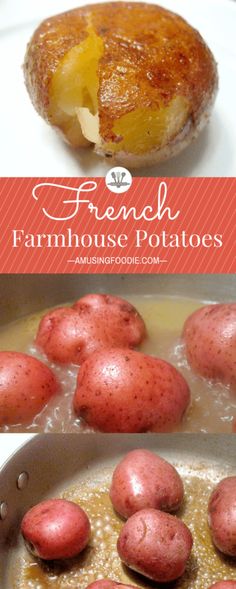 french farmhouse potatoes cooking in a pan and then being cooked on the stove with butter