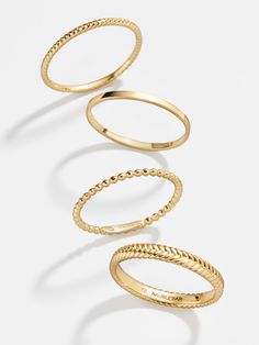 The Mamie 18K Gold Ring Set makes ring stacking a breeze. We created four unique ring pieces, some classic and some with a trendy twist, for a ring set that will complete every outfit this season. Not to mention, they're crafted from 18K gold vermeil for long-lasting wear. SHOP THE ENTIRE FINE COLLECTION HERE Top Engagement Rings, Stack Rings, Belly Button Jewelry, Jewelry Board, Shot List, Jewelry Aesthetic, Vintage Girl, Gold Ring Sets, Digital Video