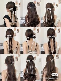 #hairstyles #coquette #hair #hairstyles coquette hairstyles to do with ribbons and other hair accessories Cute Hairstyles Using Clips, Japanese Ponytail Hairstyles, Kimono Hairstyle Long Hair, How To Style Bows In Hair, Hairstyles With Two Hair Ties, Cute Ways To Style Long Hair, Easy Kpop Hairstyle, Cute Hair Styles With Bow, Hairstyle Clip In Hair