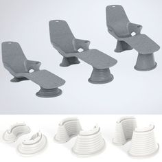 an assortment of different types of chairs and footrests in various shapes and sizes