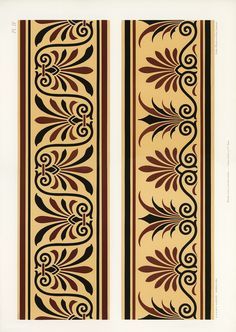 two decorative designs on the side of a wallpapered panel, each with an ornate design