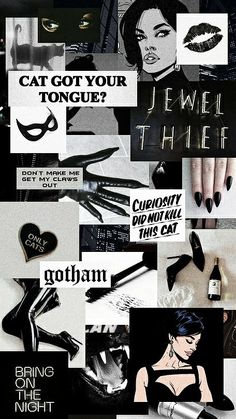 a collage of black and white images with words that say, cat got your tongue?