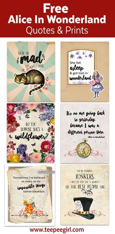 alice in wonderland quotes and prints are on the cover of this card set, which is available