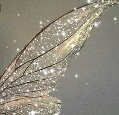 a white fairy wing with sparkling lights on it's wings is flying through the air