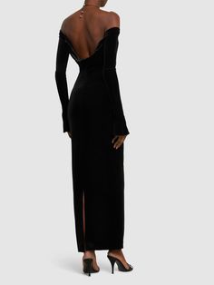 Find 16ARLINGTON Salm Velvet Midi Halter Dress on Editorialist. Front and back self-tie closures. Front cutout. Model is wearing a size6 16arlington Dress, Midi Halter Dress, Black Halter Dress, Halter Midi Dress, Halter Neckline, Shearling Jacket, Ski Wear, Swimwear Tops, Midi Length