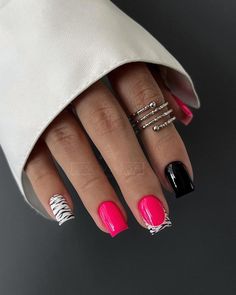 Pink Zebra Nails, Glitter Accent Nails, Nails 2022, Neon Nails, French Tip Nails, Dope Nails