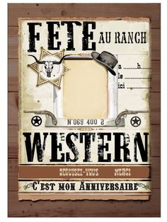 an old fashioned western sign with the words fete au ranch