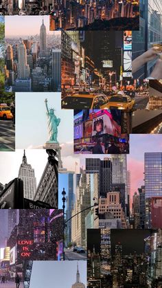 a collage of photos with the city skylines in different colors and sizes, including skyscrapers