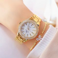 Color: gold bracelet Diamond Watches Women, Wear Watch, Diamond Watches, Rhinestone Watches, Gold Watches Women, Wristwatch Fashion, Crystal Watches, Golden Jewelry, Womens Watches Luxury