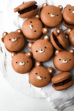 chocolate bear macaroons are arranged on a plate