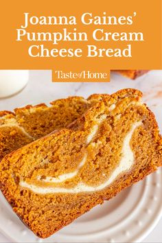 With a moist, tender crumb and plenty of flavor, this pumpkin bread with cream cheese is an excellent quick bread for fall. #fall #pumpkinbread #joannagaines #recipes #fallrecipes #desserts Pumpkin Cheese Bread Recipe, Pumpkin Bread Recipe 2 Loaves, Pumpkin Bread Rolls Cream Cheeses, Half Baked Harvest Cream Cheese Swirled Cinnamon Pumpkin Butter Bread, Easy Moist Pumpkin Bread Recipe, Spicy Pumpkin Bread Recipe, Pumpkin Bread With Pudding, Sour Cream Pumpkin Bread Recipe, Super Moist Pumpkin Bread Recipe