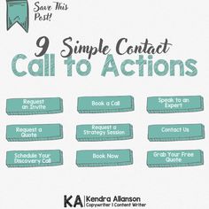 an info sheet with the words, 3 simple contact call to actions in blue and green