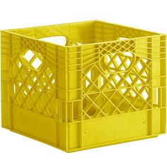 a yellow plastic crate with lattice design