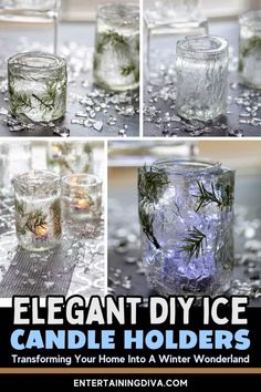 Winter Wonderland Decor: DIY Faux Ice Candle Holders Jar Gifts For Christmas, Winter Soiree, Winter Table Centerpieces