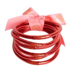 BDG Pink All Weather Bangles® (AWB®)! Our crazy-pretty peony pink bangle bracelets are fabulous as a bold fashion statement a la Schiaparelli or Saint Laurent, or mixed with your set of iconic gold, silver or rose gold All Weather Bangles. These amazing bangles are weightless, soundless, waterproof and TSA proof. Each of the six pink bangle bracelets in the set is meant to represent an intention for your day. Pink All Weather Bangles are made of flexible, polyvinyl carbonate rings that are fille Sweet Grace, Peony Pink, Flower Boutique, Bangles Set, Serenity Prayer, Daily Ritual, Cactus Flower, Bangle Set, Live In The Now