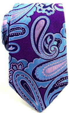 a purple and blue paisley tie on a white background