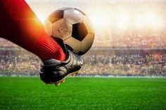 a person holding a soccer ball in front of a stadium full of people and fans