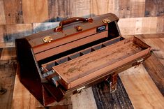 an old suitcase sitting on top of a wooden floor