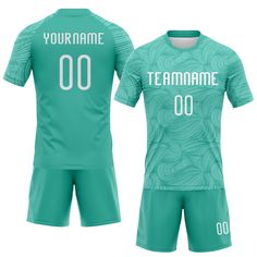 a soccer jersey with the name team name 00 on it and two shorts in front