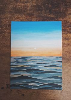 an oil painting of the ocean at sunset