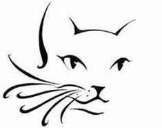 a cat's face is drawn in black ink on a white background with the words,