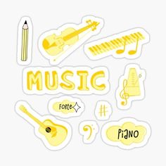 the words music are written in different languages and colors sticker set on a white background