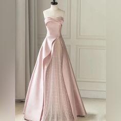 Kissprom, Baby Pink Strapless Dress With Corset Tie Back Fits Really Well, Doesn’t Slip At All Brand New; Tried On Once Gaun Tulle, Party Long Dress, Pink Tube Top, Strapless Evening Gowns, Strapless Evening Dress, Strapless Prom Dress, Engagement Dress, Banquet Dresses, Floor Length Prom Dresses