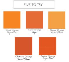 an orange color scheme with the names and colors for each one, including five different shades