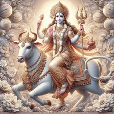 an image of the hindu god riding on a bull