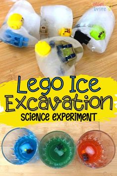 lego ice excavation science experiment for kids with text overlay that says lego ice excavation science experiment