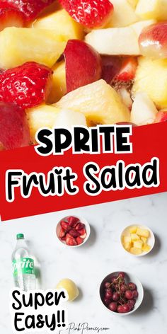 This Fruit Salad with Sprite is one of the easiest fruit salad recipes ever! You can use Sprite, 7up, or ginger-ale. It is a simple fruit salad recipe that's perfect for your next party or holiday gathering! This is a super refreshing dessert to serve after Thanksgiving dinner. Recipes With Sprite, Easter Fruit Salad, Salad For Parties, Sprite Recipe, Simple Fruit Salad, Healthy Fruit Salad Recipes, Easter Fruit, Easy Fruit Salad Recipes, Healthy Fruit Salad