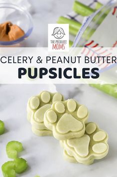 the recipe for celery and peanut butter puppies is shown in this image