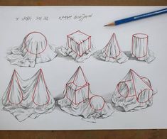 a drawing of different shapes and sizes of tents with pencils on the table next to them